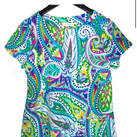 Jude Connally Dress•Womens M•Bright Paisley Megan Casual Stretch Shift Mini• EUC - Picture 3 of 7